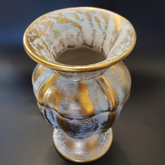 1950's Stangl 22kt Antique Gold Matte Light Turquoise 7 3/4" Pottery #1906 - Picture 9 of 9